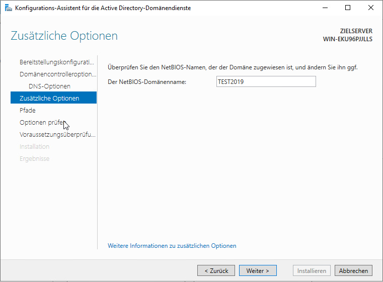 Namensbestätigung für den Domain Controler